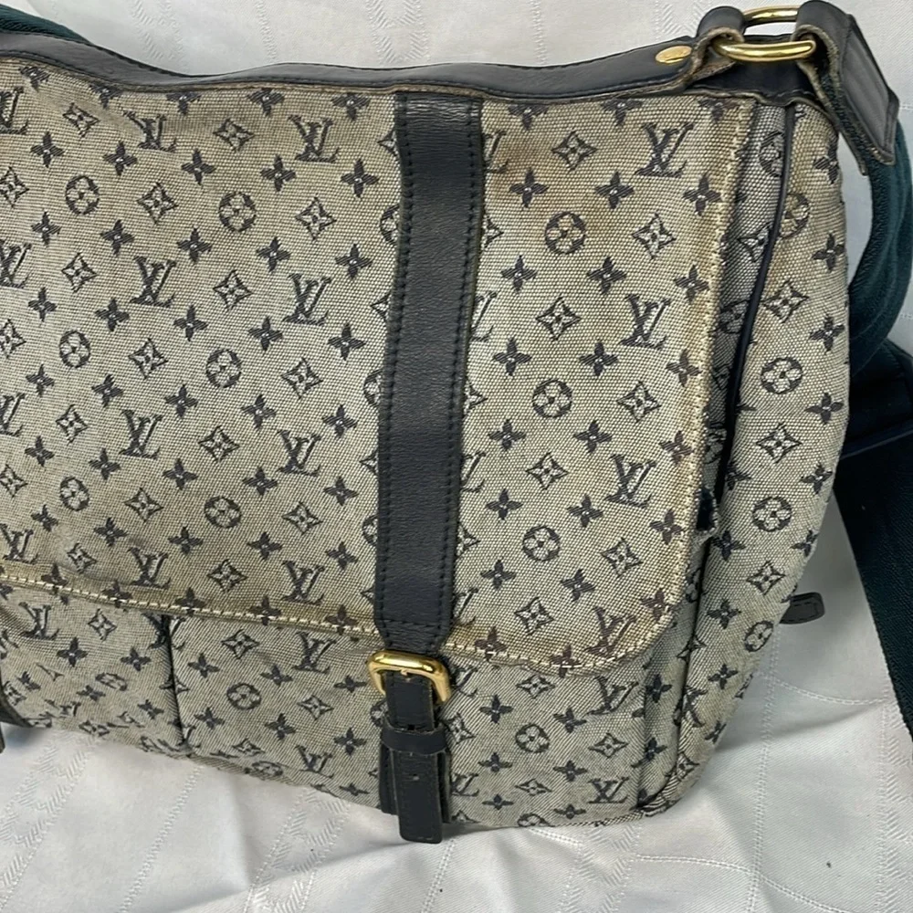 Louis Vuitton Monogram Mini Lin Sac a Langer Diaper Messenger Bag Denim Gray